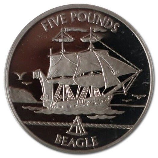 Guernsey 5 Pounds - Elizabeth II HMS Beagle; Silver Proof reverse