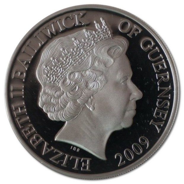 Guernsey 5 Pounds - Elizabeth II Santa Maria; Silver Proof obverse