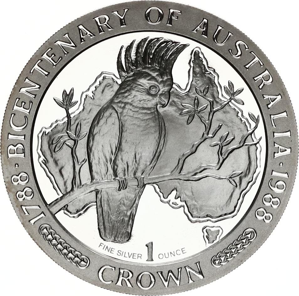 Isle of Man 1 Crown - Elizabeth II Bicentenary of Australia - Cockatoo; Silver Proof