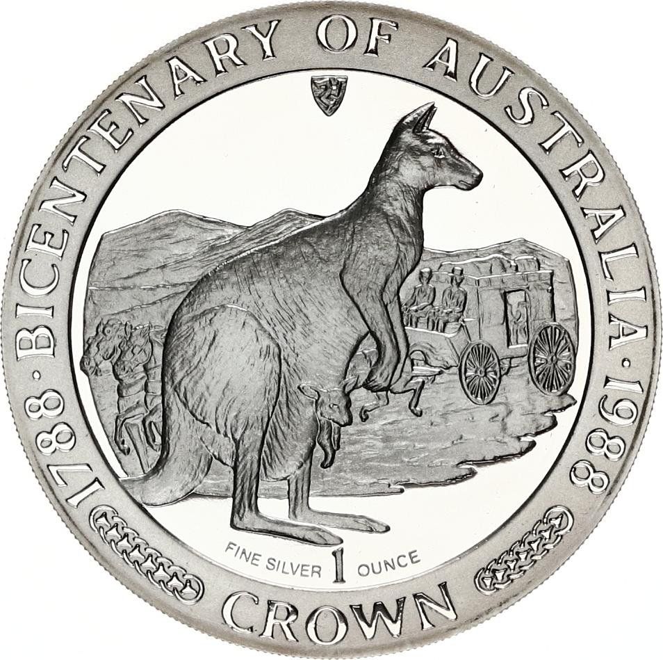 Isle of Man 1 Crown - Elizabeth II Bicentenary of Australia - Kangaroo; Silver Proof