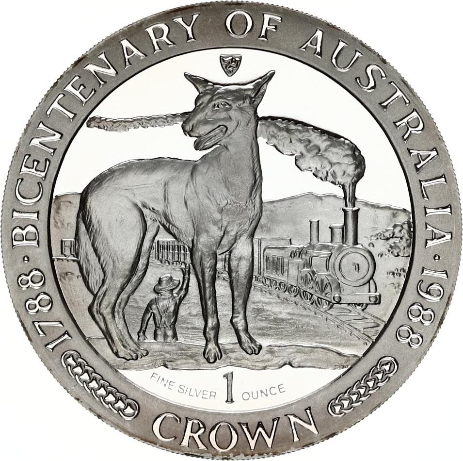 Isle of Man 1 Crown - Elizabeth II Bicentenary of Australia - Dingo; Silver Proof reverse