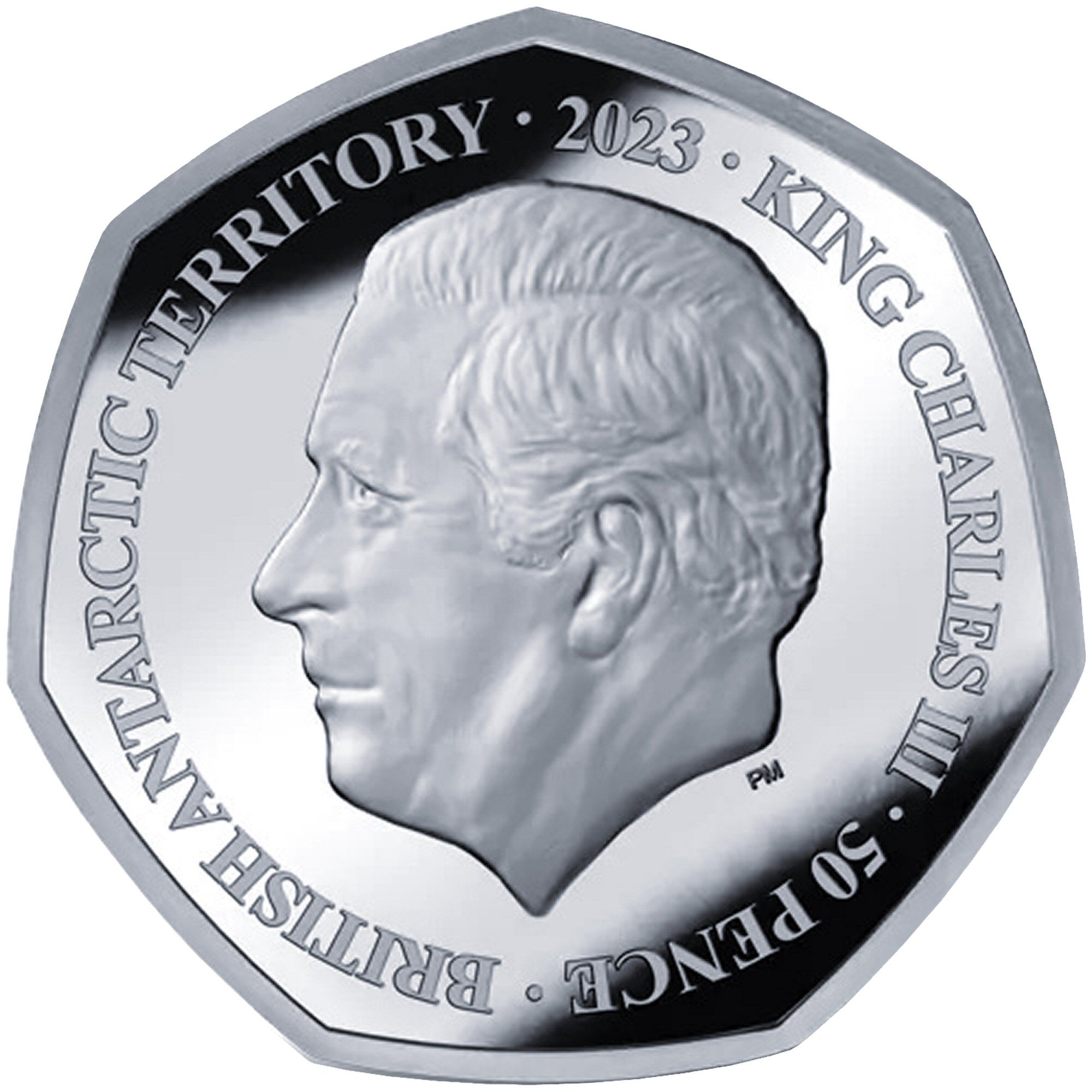 British Antarctic Territory 50 Pence - Charles III Lunar south pole; Silver obverse