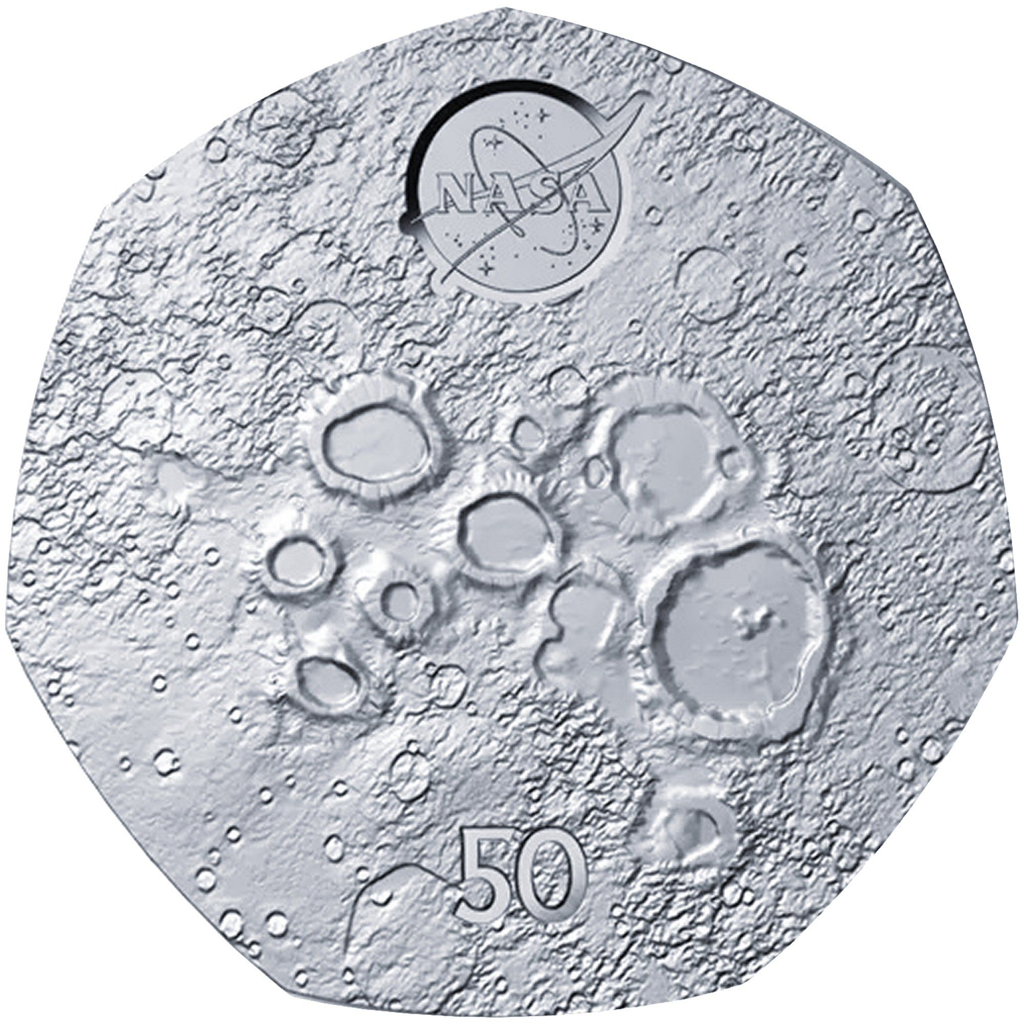 British Antarctic Territory 50 Pence - Charles III Lunar south pole; Silver reverse