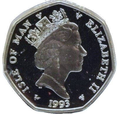 Isle of Man 50 Pence - Elizabeth II Christmas 1993; Silver Proof obverse