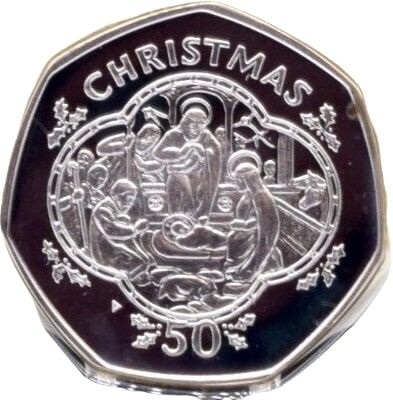 Isle of Man 50 Pence - Elizabeth II Christmas 1993; Silver Proof