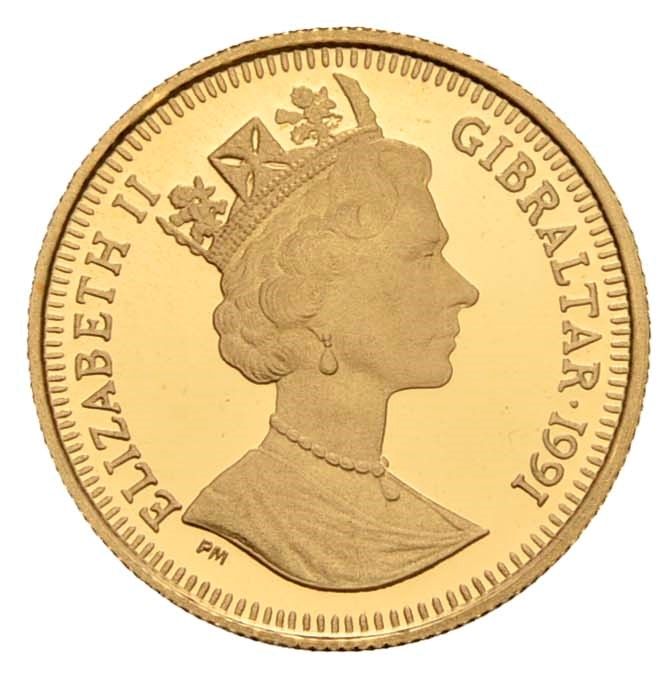 Gibraltar ⅒ Crown - Elizabeth II Long Distance Runners obverse