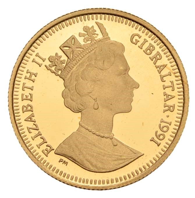 Gibraltar ⅒ Crown - Elizabeth II Wrestlers obverse