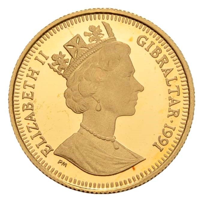 Gibraltar ⅒ Crown - Elizabeth II Olympic Victor obverse