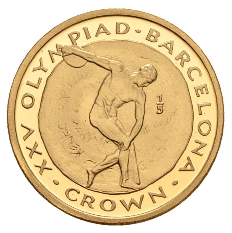 Gibraltar ⅕ Crown - Elizabeth II Discus Thrower; Gold Proof