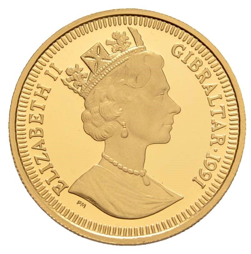 Gibraltar ⅕ Crown - Elizabeth II Chariot Racing; Gold Proof obverse