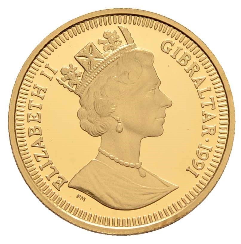 Gibraltar ⅕ Crown - Elizabeth II Long Distance Runners; Gold Proof obverse