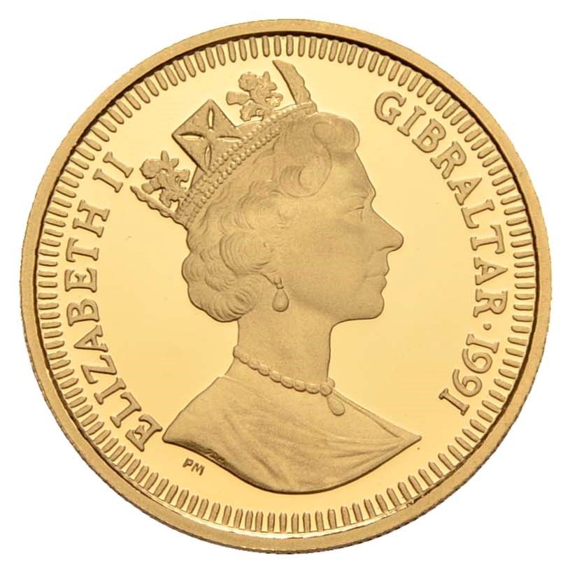 Gibraltar ⅕ Crown - Elizabeth II Long-jump; Gold Proof obverse