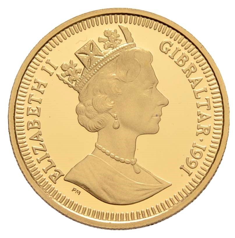 Gibraltar ⅕ Crown - Elizabeth II Olympic Victor; Gold Proof obverse
