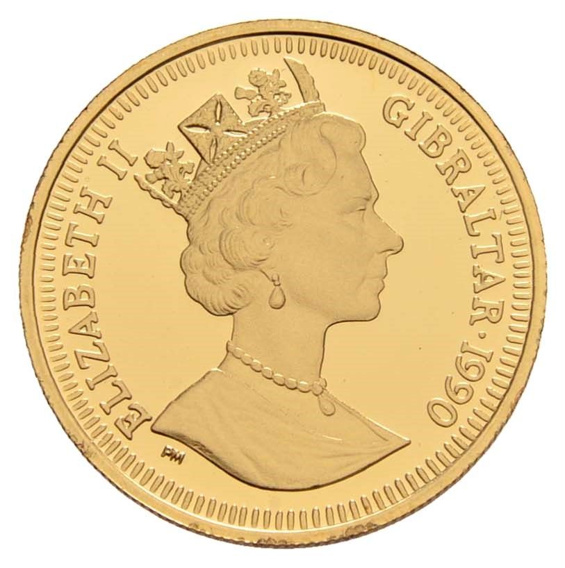 Gibraltar ⅕ Crown - Elizabeth II World Cup - Referee; Gold Proof obverse