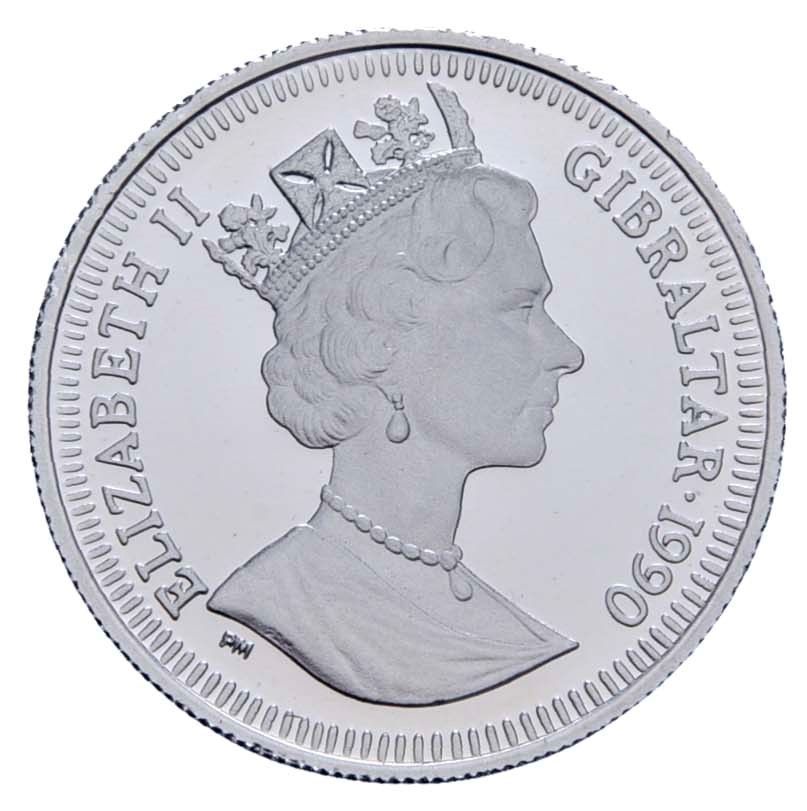 Gibraltar ⅕ Crown - Elizabeth II World Cup - Referee; Platinium Proof obverse