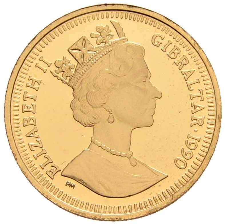 Gibraltar ⅕ Crown - Elizabeth II World Cup - Map; Gold Proof obverse