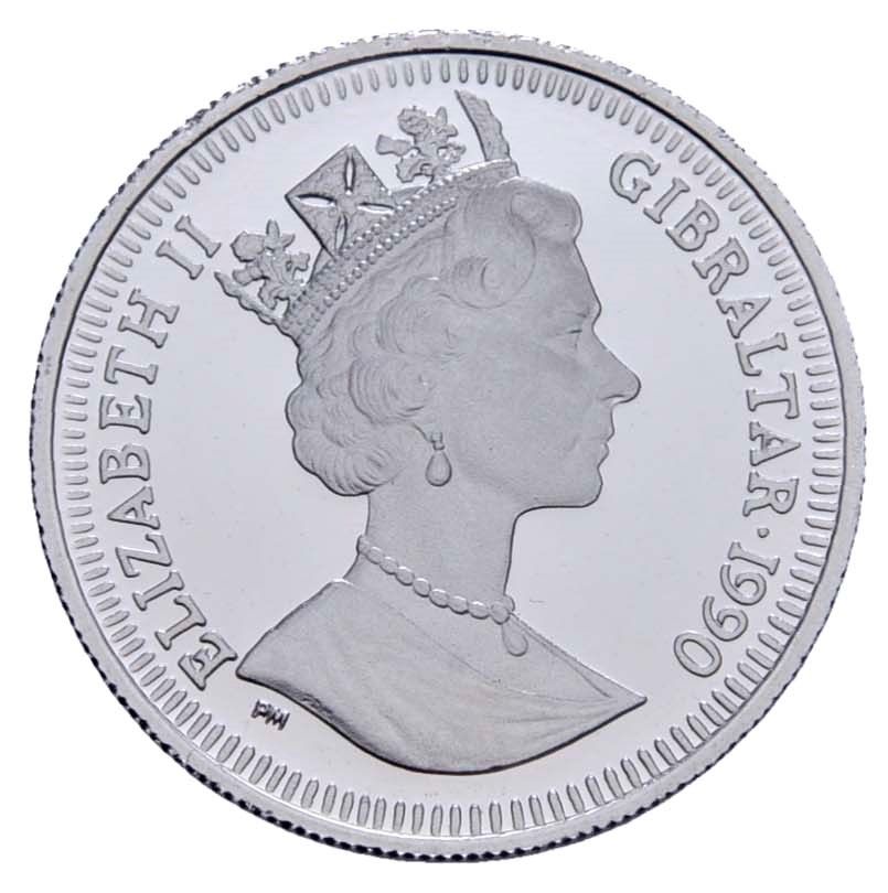 Gibraltar ⅕ Crown - Elizabeth II World Cup - Map; Platinium Proof obverse