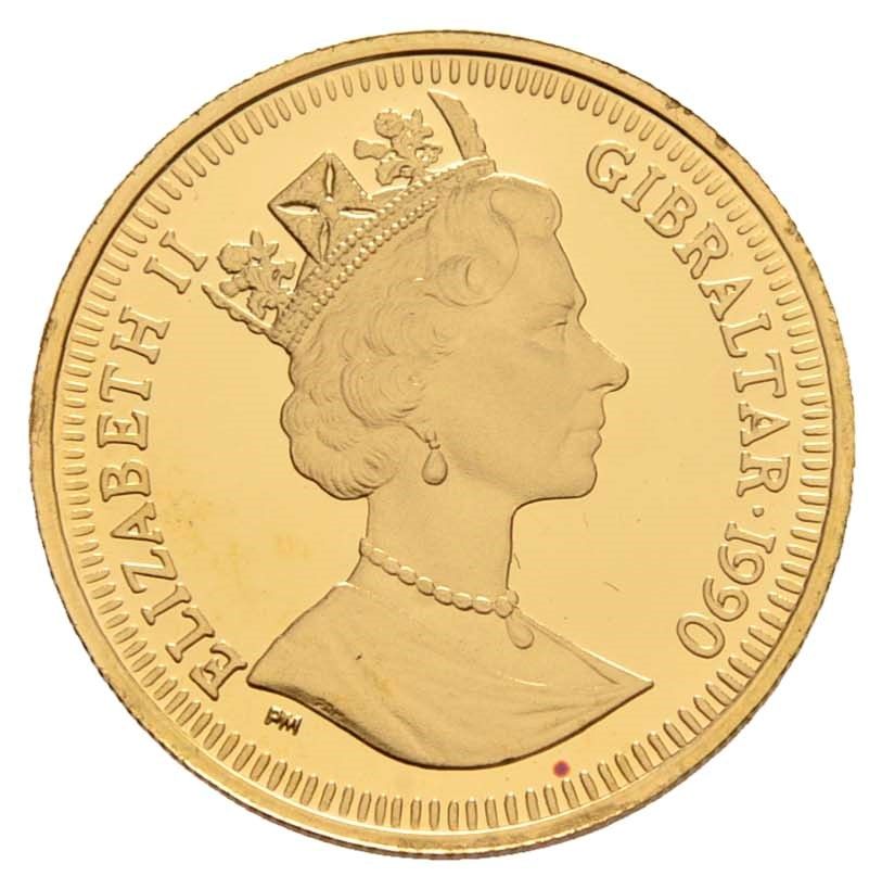 Gibraltar ⅕ Crown - Elizabeth II World Cup - Goalkeeper; Gold Proof obverse