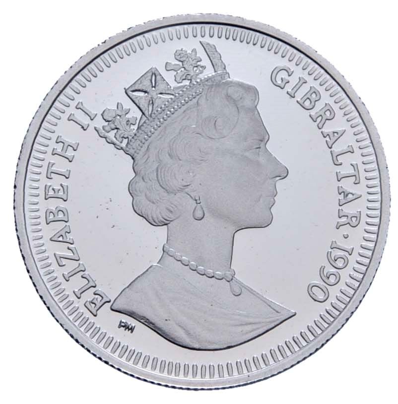 Gibraltar ⅕ Crown - Elizabeth II World Cup - Goalkeeper; Platinum Proof obverse
