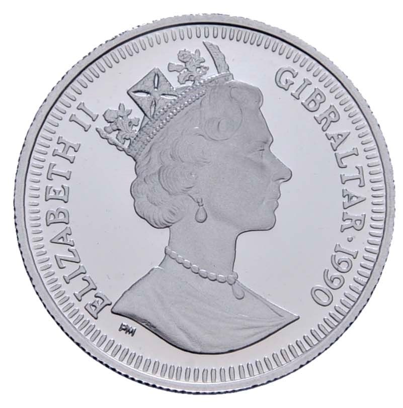 Gibraltar ⅕ Crown - Elizabeth II World Cup - Two players; Platinum Proof obverse