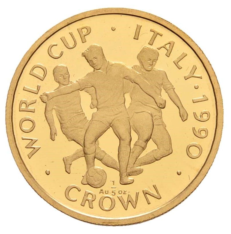 Gibraltar ⅕ Crown - Elizabeth II World Cup - Three players; Gold Proof reverse