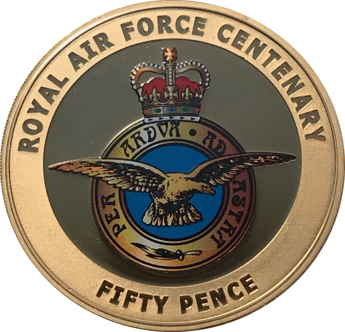 Guernsey 50 Pence - Elizabeth II Royal Air Force Centenary reverse