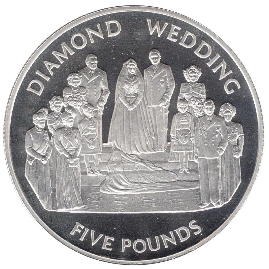 Alderney 5 Pounds - Elizabeth II 60th Wedding Anniversary - Wedding Portrait; Silver Proof