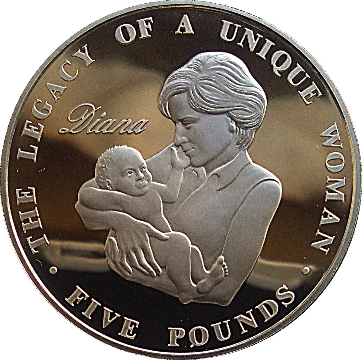 Alderney 5 Pounds - Elizabeth II Princess Diana; Silver Proof reverse