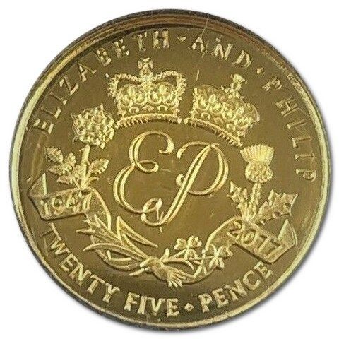 Alderney 25 Pence - Elizabeth II Platinum Wedding - Monogram