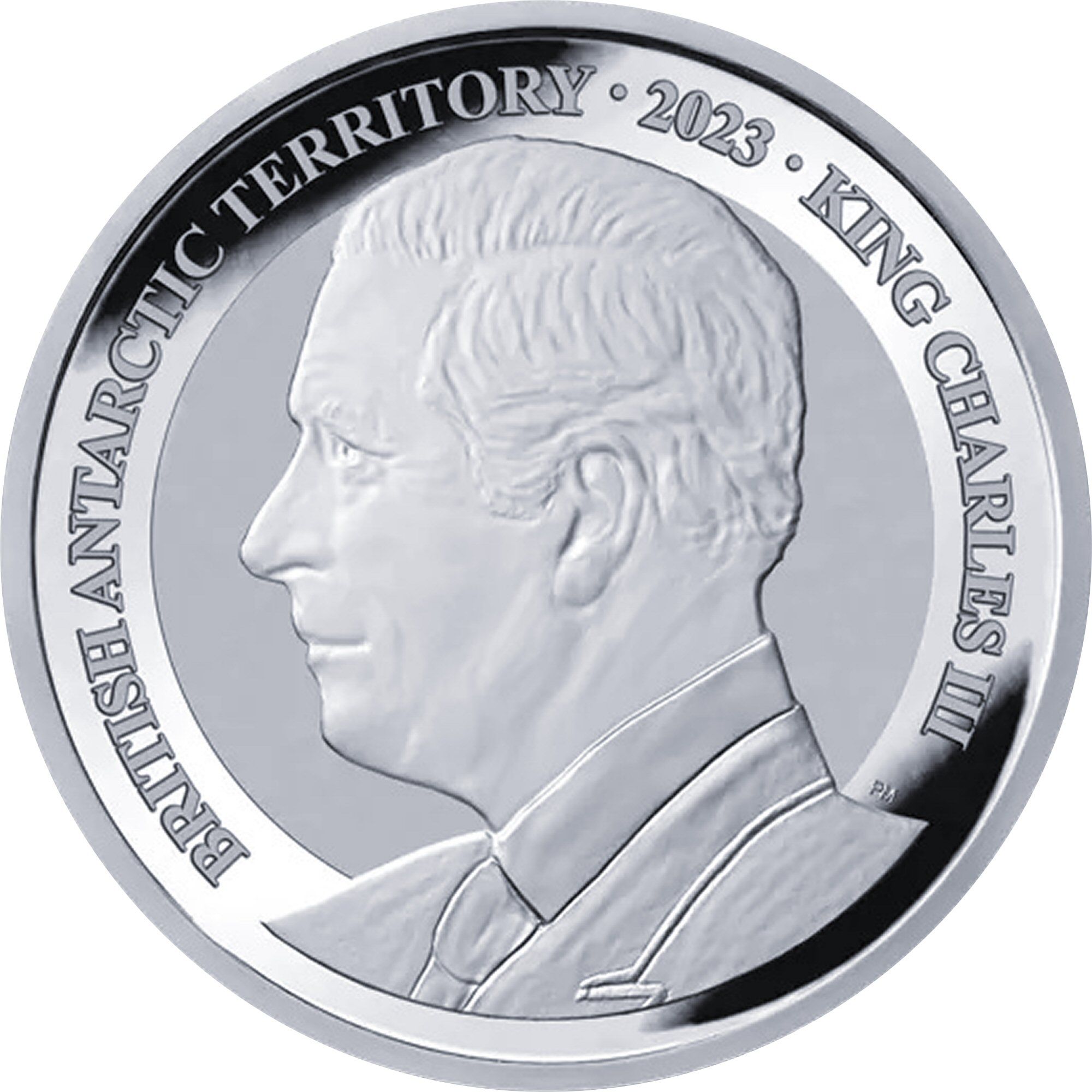 British Antarctic Territory 1 Pound - Charles III Emperor penguin; Silver bullion obverse