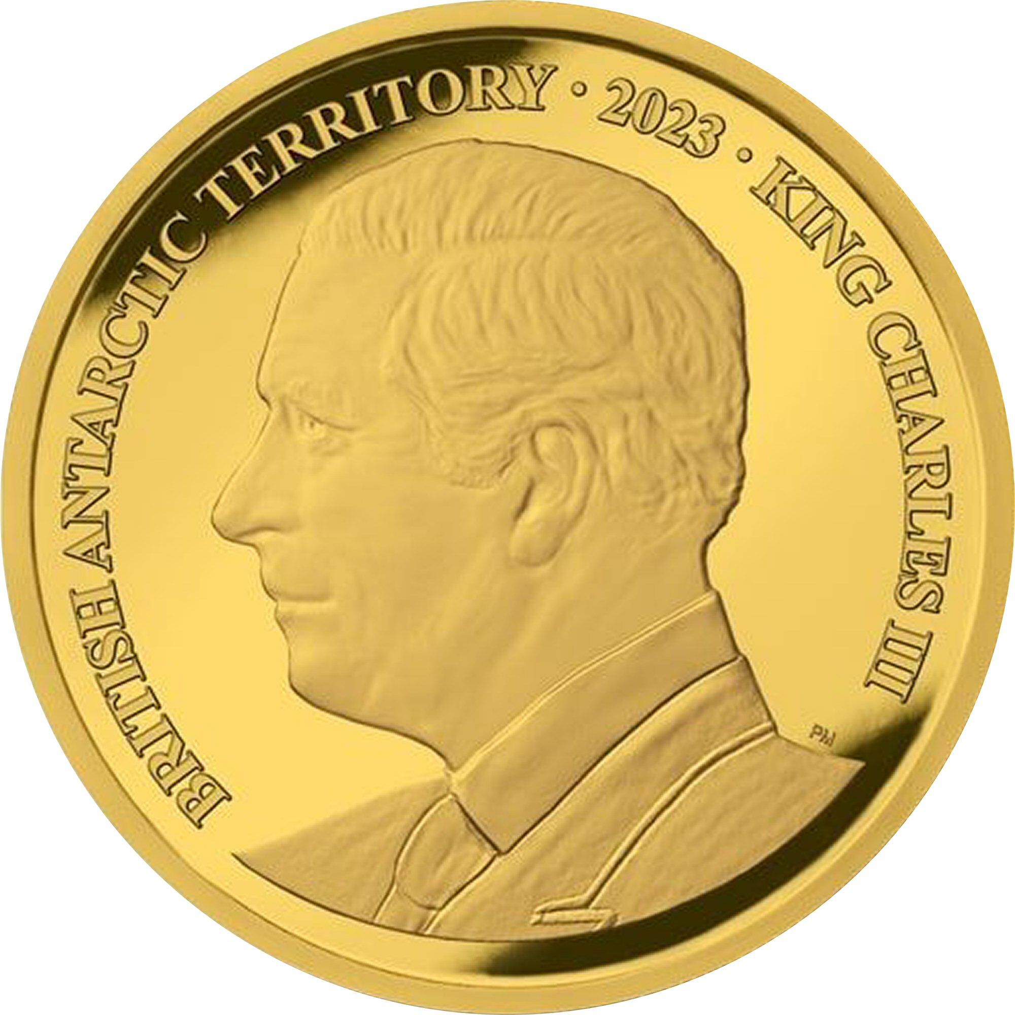 British Antarctic Territory 100 Pounds - Charles III Emperor penguin; Gold bullion obverse