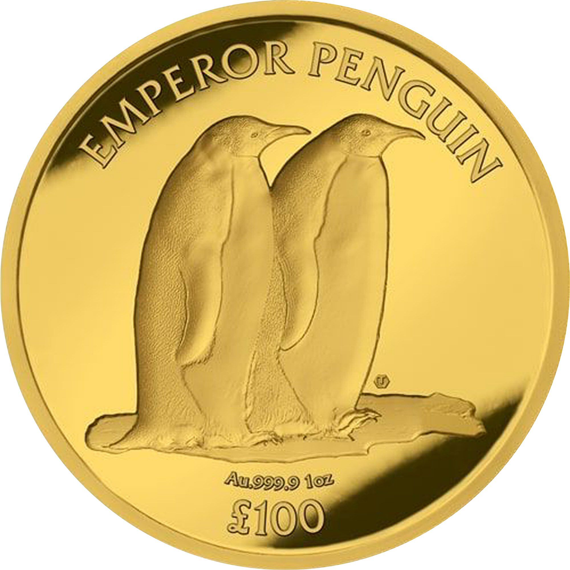 British Antarctic Territory 100 Pounds - Charles III Emperor penguin; Gold bullion reverse