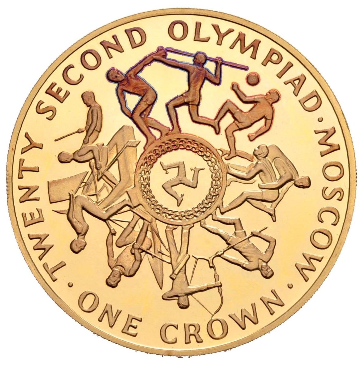 Isle of Man 1 Crown - Elizabeth II Olympics; Gold Proof reverse