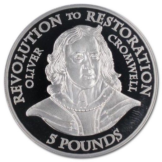 Jersey 5 Pounds - Elizabeth II Revolution to Restoration - Oliver Cromwell reverse
