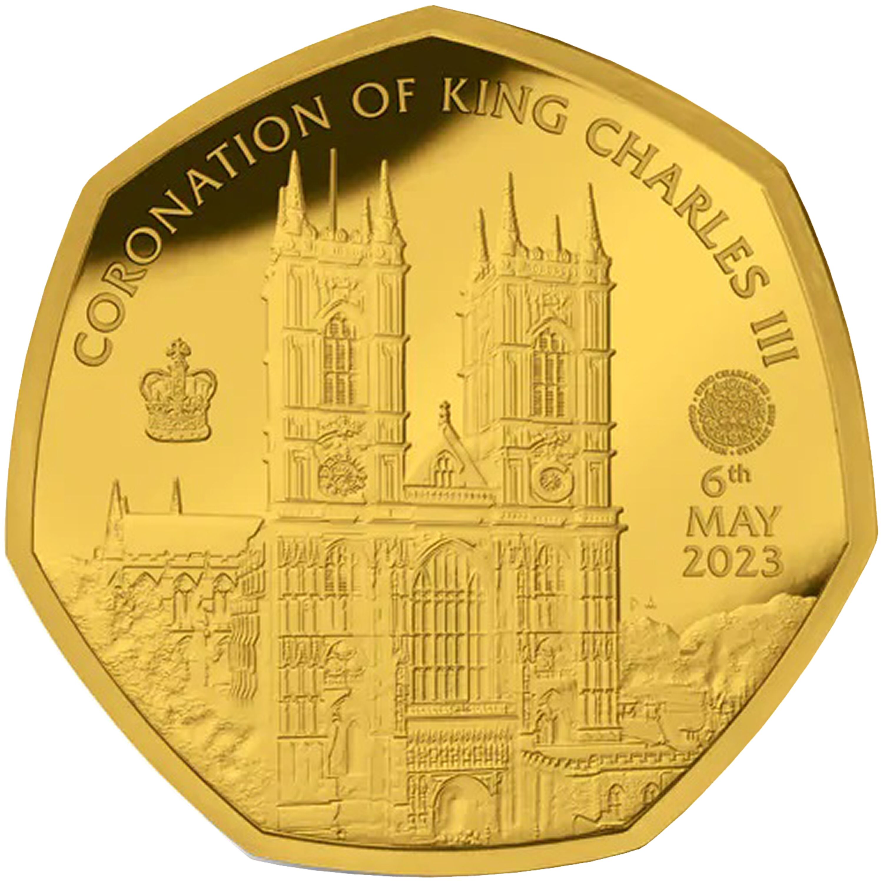 British Antarctic Territory 50 Pence - Charles III Westminster Abbey; Gold plated reverse