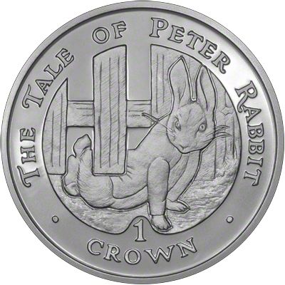 Gibraltar 1 Crown - Elizabeth II Peter Rabbit Escaping; Silver Proof reverse