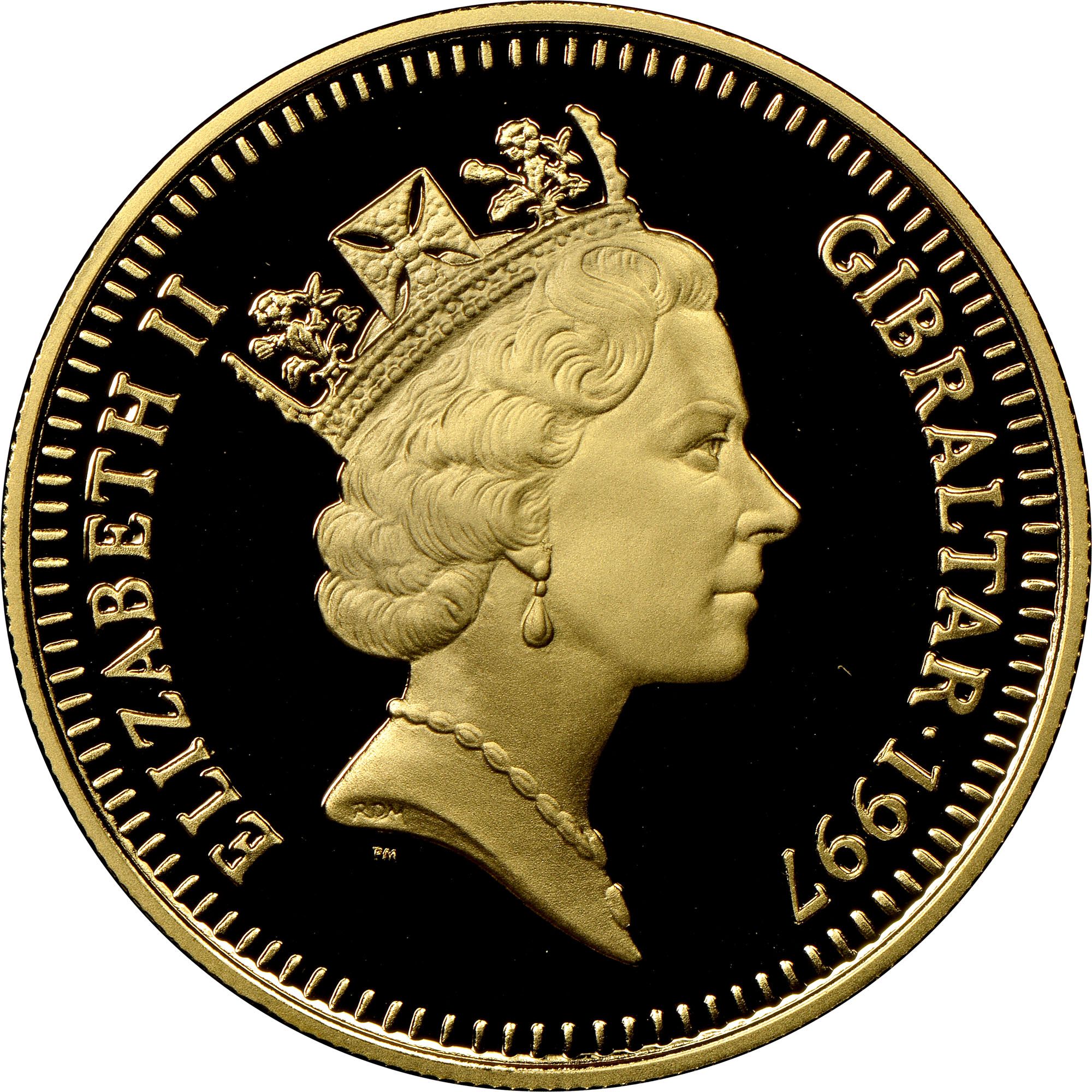 Gibraltar 5 Pounds - Elizabeth II Arrival of Commodore Nelson; Gold Proof obverse