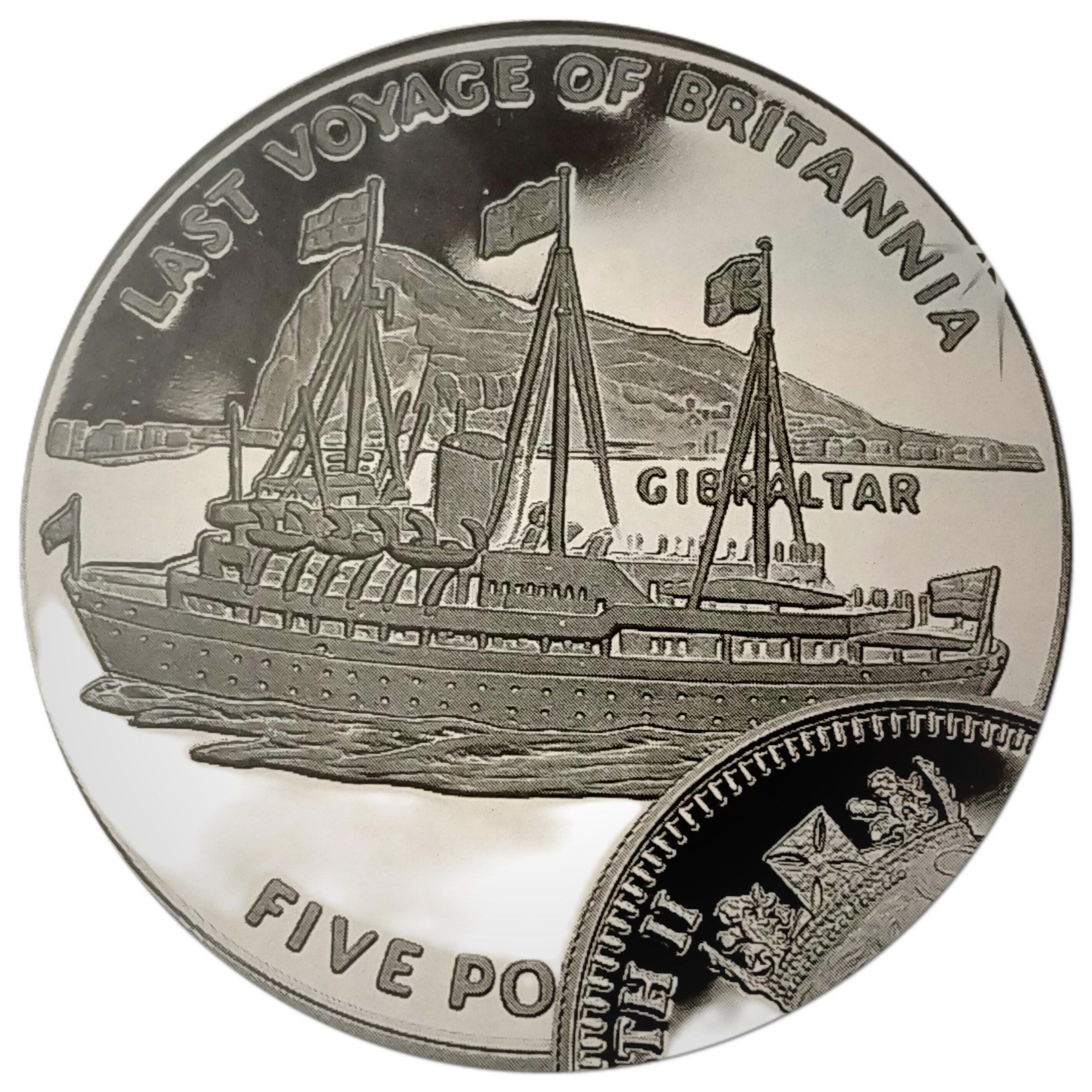 Gibraltar 5 Pounds Last Voyage of Britannia; Silver Proof