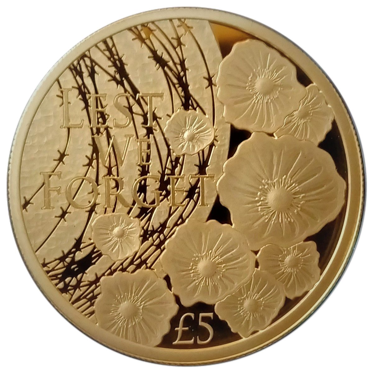 Alderney 5 Pounds - Elizabeth II 2019 Remembrance Day; Gold Plated