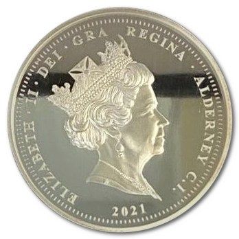 Alderney 5 Pounds - Elizabeth II RNLI; Roy Barker I; Silver Piedfort obverse