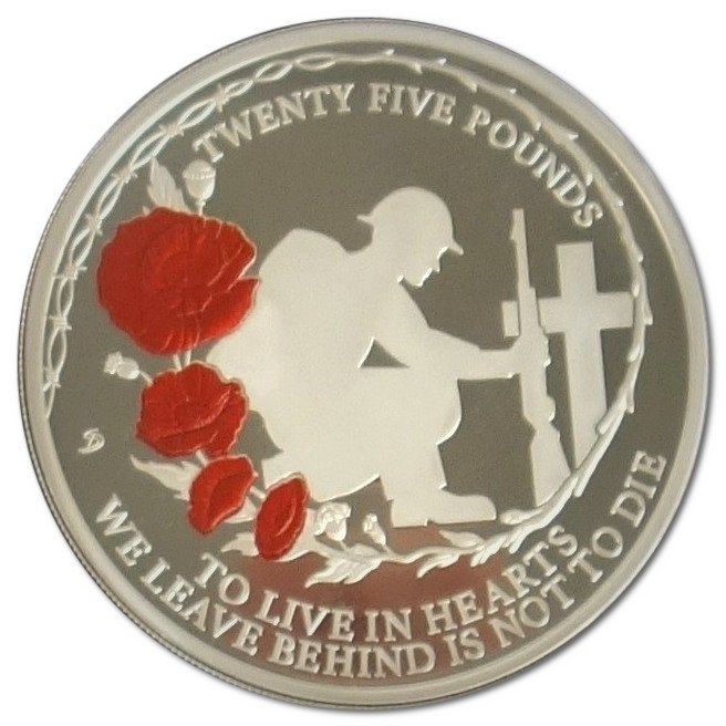 Alderney 25 Pounds - Elizabeth II Remembrance WWI; Silver Proof