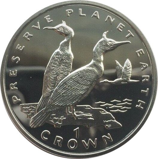 Gibraltar 1 Crown - Elizabeth II Shag Birds; Silver Proof reverse
