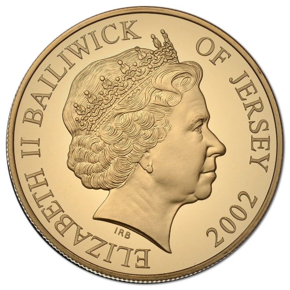 Jersey 5 Pounds - Elizabeth II Golden Jubilee; Gold Proof Piedorf obverse