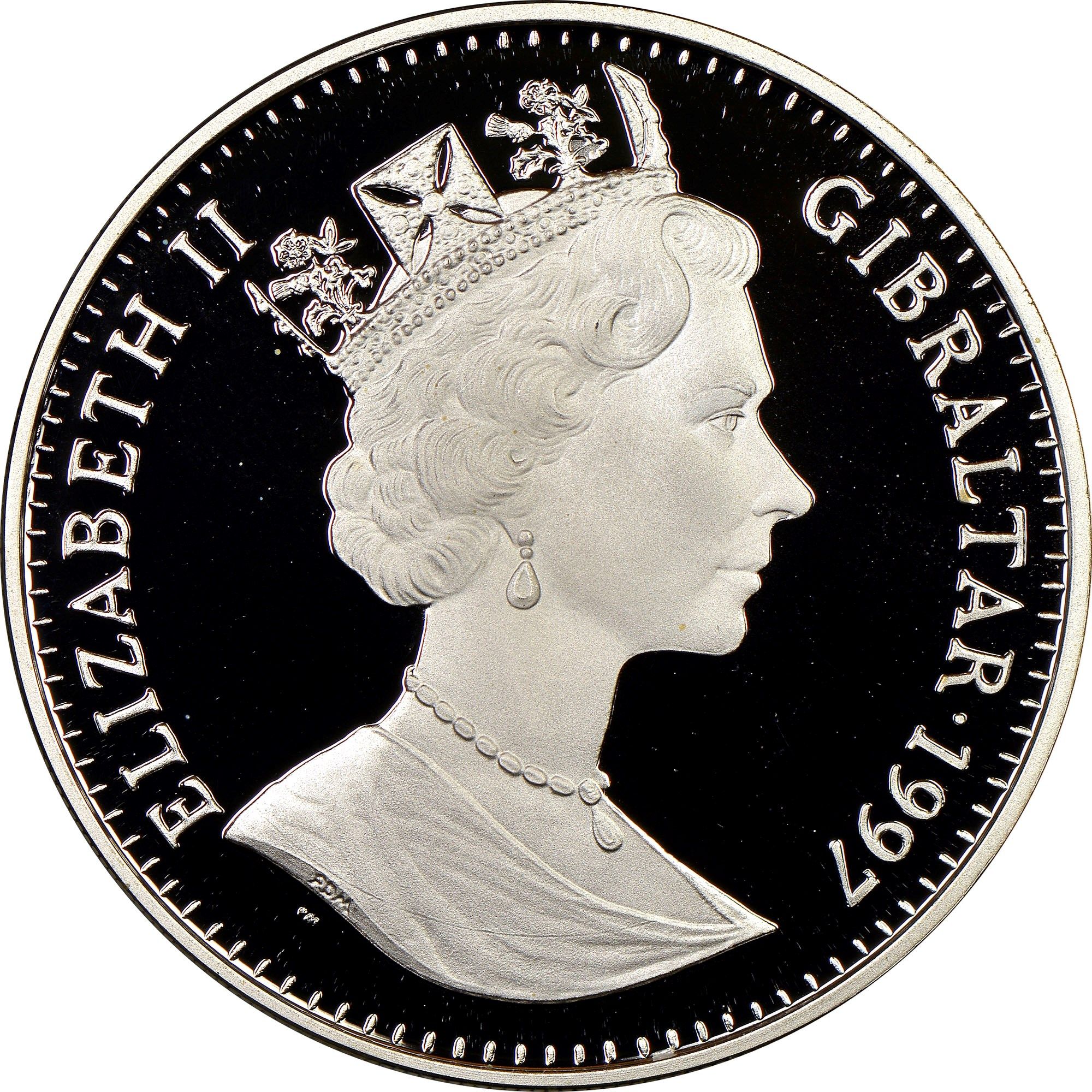 Gibraltar 1 Crown - Elizabeth II Peter Rabbit standing; Silver Proof obverse