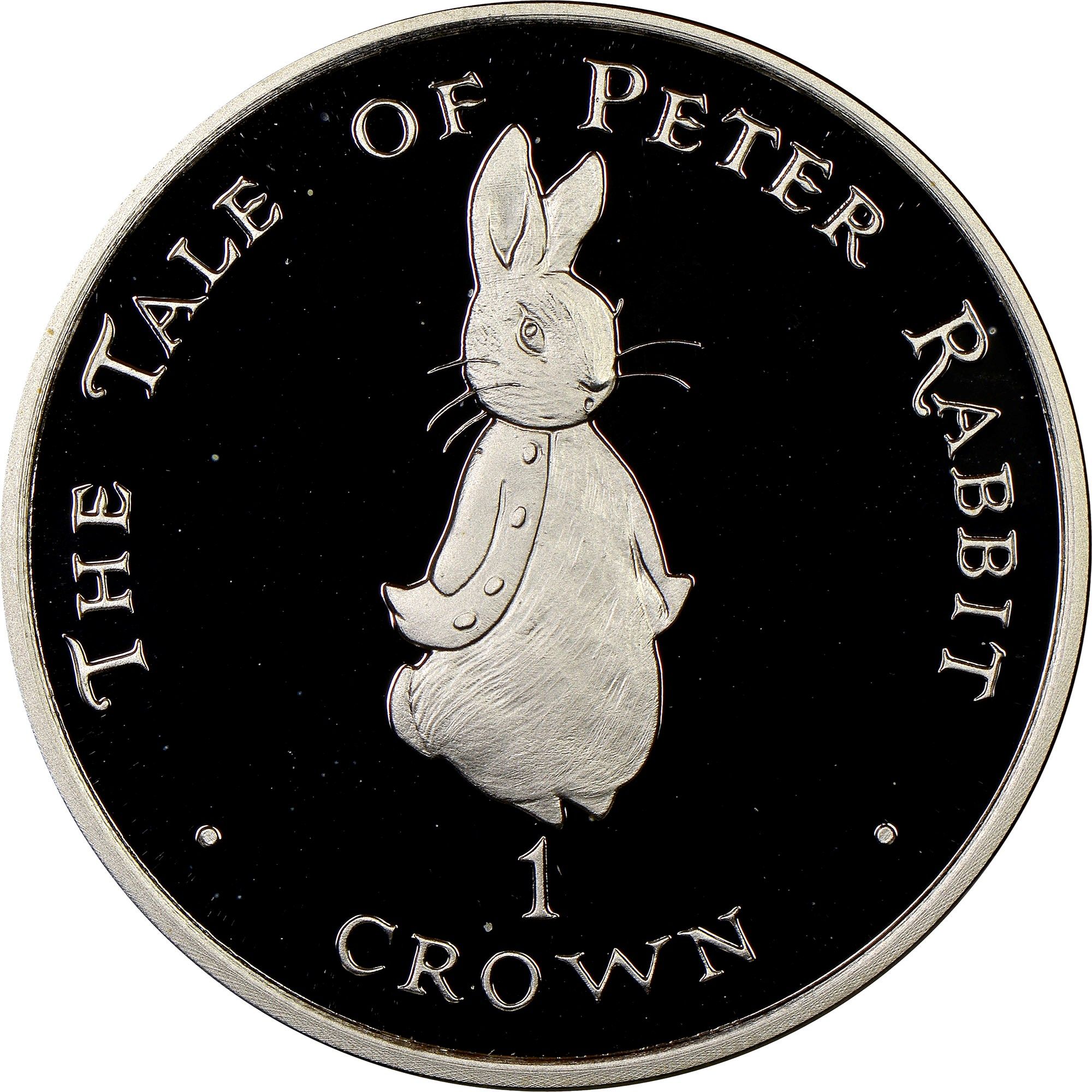 Gibraltar 1 Crown - Elizabeth II Peter Rabbit standing; Silver Proof reverse