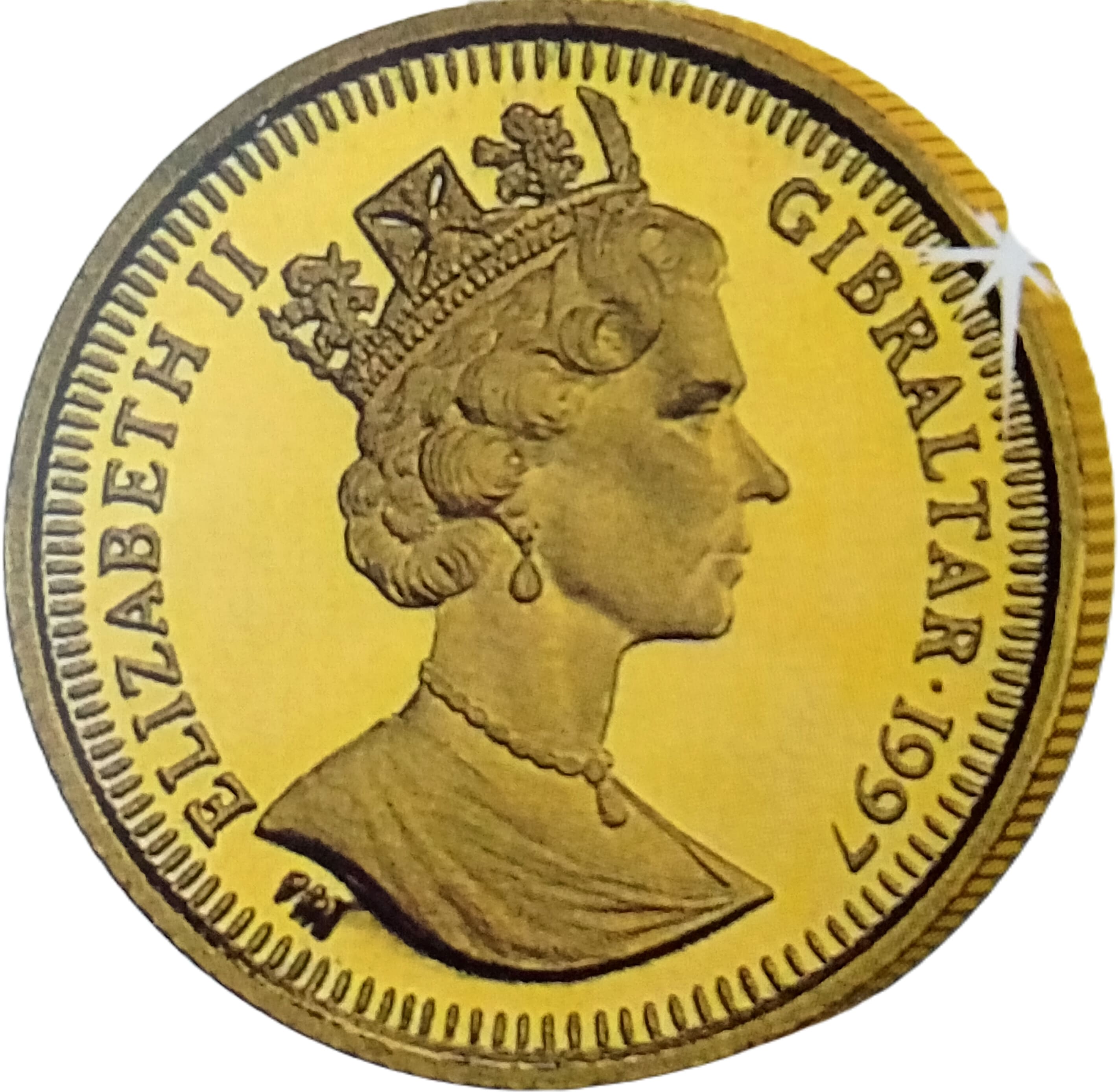 Gibraltar ⅕ Crown - Elizabeth II Peonies; Gold Proof obverse