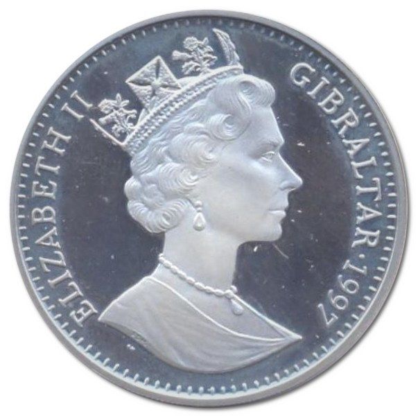 Gibraltar 1 Crown - Elizabeth II The New Mosque; Silver Proof obverse