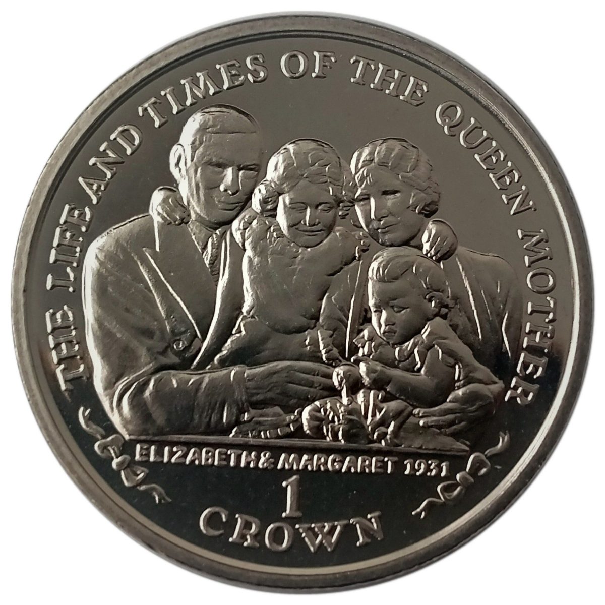 Isle of Man 1 Crown - Elizabeth II Queen Mother - Royal Family Portrait reverse