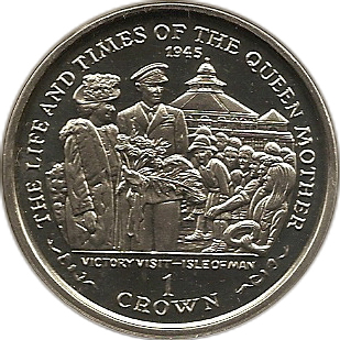 Isle of Man 1 Crown - Elizabeth II Queen Mother - Victory Visit reverse
