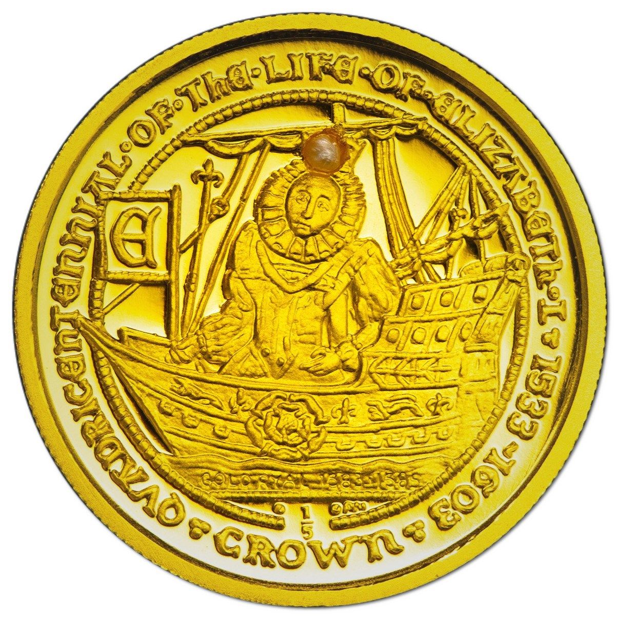 Gibraltar ⅕ Crown - Elizabeth II Elizabeth I - Gold Ryal 1583-1585